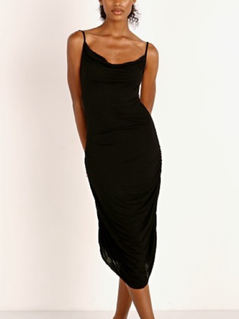 Indah Black Ruched Bodycon Midi Dress